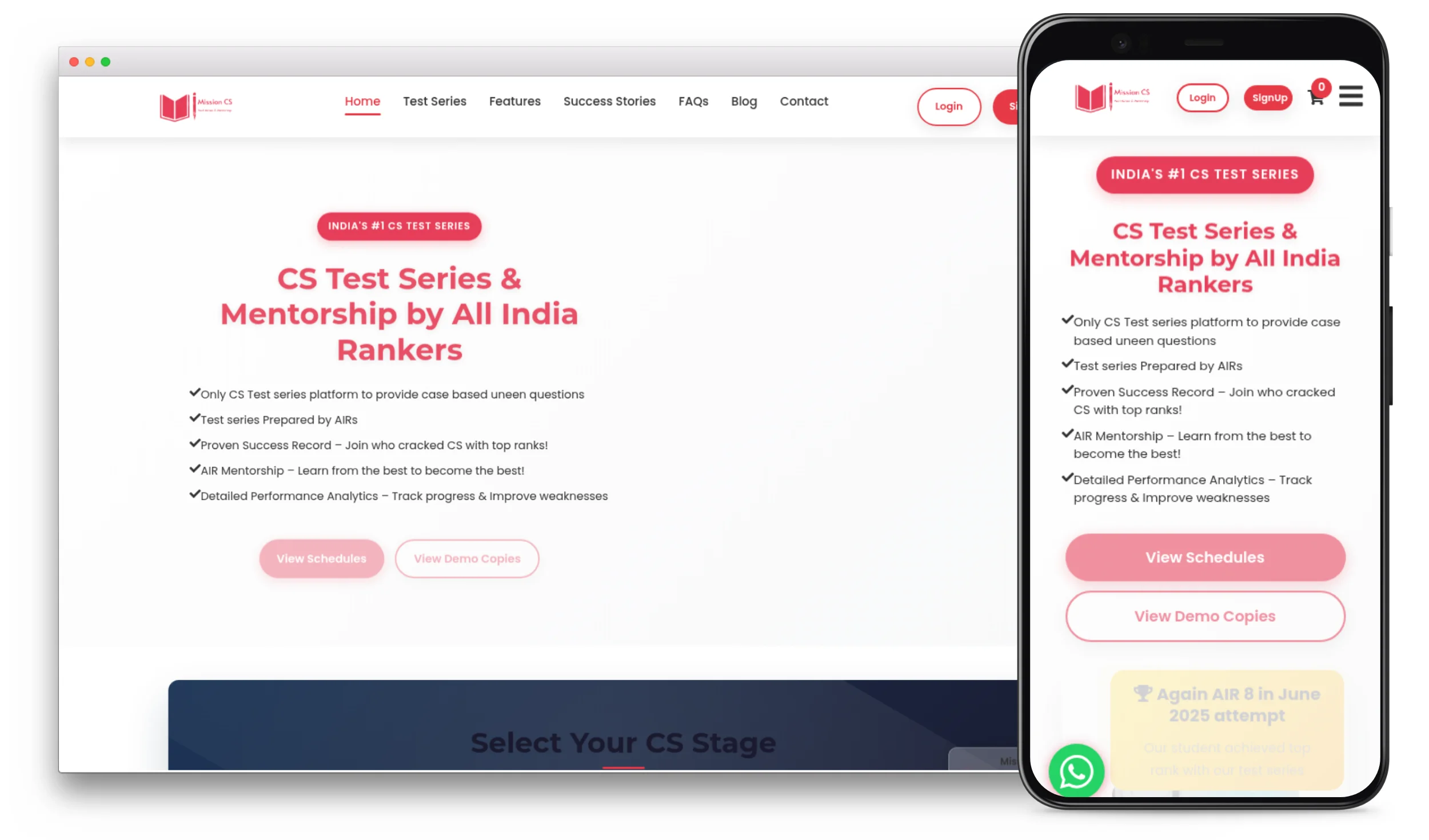 Mission CS Test Series — Edtech exam preparation platform built with Nuxt.js and Flask by The Tech G